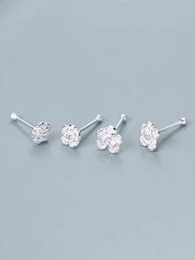 1件S925纯银鼻钉，简约甜美玫瑰设计鼻环，优雅的身体穿刺饰品，送给她的礼物 - 單隻銀色 - 查看 2