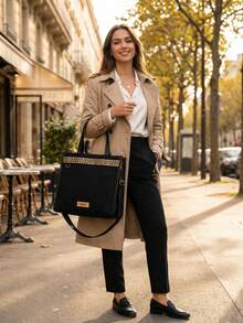 Versace 1pc Black & Gold Tone Slanted Cosmetic Bag, Large Capacity Shoulder Makeup Storage Bag 24*25*12cm With Pockets, Versatile Travel & Daily Use Bag, Fashionable Luxury Cosmetic Pouch - Multicolor - View 7