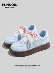 HUANQIU 蓝白厚底运动鞋，女士休闲鞋，千禧运动鞋，条纹百搭休闲鞋，四季皆宜 - 藍色 - 查看 2