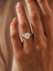 1 chiếc nhẫn hình trái tim thanh lịch và tinh tế 2-3-5 carat dành cho nữ, bạc sterling 925, nhẫn dự tiệc/sinh nhật kiểu cổ điển, trang sức thời trang làm quà tặng sinh nhật. - Vàng - Xem 4
