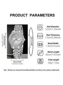 6 piezas Reloj de cuarzo de lujo elegante para mujer, conjunto de accesorios de lujo romántico para mujer (incluye reloj de cuarzo con números romanos, correa con diamantes, pulsera con corazón, collar con corazón, aretes con corazón, anillo con corazón). Centrado en tonos fríos y elementos con forma de corazón, el reloj presenta un bisel de doble capa con diamantes y un dial completamente cubierto de diamantes para realzar la sensación de lujo - Plateado - Ver 3