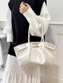 2026 New Fashion Casual Niche Shoulder/Underarm Pleated Tote Bag, Large Capacity For Women - Beige - View 3