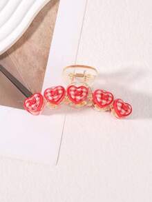 1pc Romantic Fashion Hair Claw, Versatile Plaid Heart Acrylic Hair Clip Summer Hair Accessories Beach Claw Clips Vacay - Multicolor - View 19