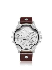 1 chiếc đồng hồ nam CAGARNY mặt lớn 6820, hiển thị hai múi giờ, dây da giả, máy quartz, có chức năng hiển thị ngày, đồng hồ đeo tay nam hợp kim thời trang, kiểu dáng thường ngày. - Một cỡ - Xem 14