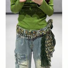 1 Pc Jazz Dance Hip Cover, Hip Scarf, Exotic  Shawl, Scarf, Multi-Functional Belt Accessory, Vintage Niche Waist Chain, Perfect Mother'S Day Gift - 異國咖色長巾 - 查看 11