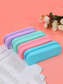 Bolsa de papelería minimalista de color macaron, organizador portátil multifuncional de oficina para almacenamiento de lápices, esencial para volver a la escuela, almacenamiento y organización de papelería, liviano y fácil de usar, almacenamiento de escritorio, contenedor de almacenamiento, bolsa de silicona de gran capacidad para bolígrafos, bolsa de papelería portátil para estudiantes, accesorio de viaje a la playa, adecuado para uso diario en la oficina y la universidad de adultos - Multicolor - Ver 2