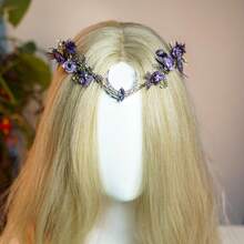 金色花月冠 - 手工仙女花卉头饰 森林精灵头箍 精灵头饰 文艺复兴万圣节派对婚礼舞会角色扮演 - 彩色 - 查看 9
