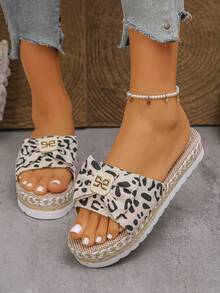 Women's Summer Vacation Bohemian Style Platform Slippers - Beige - View 5