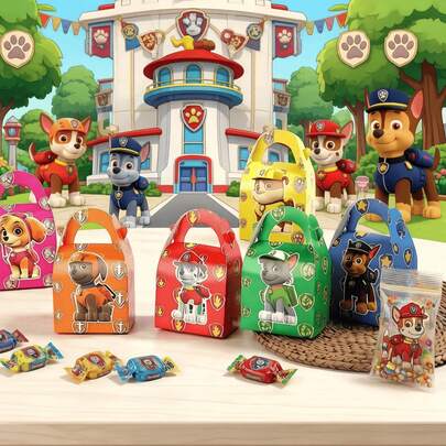 Paw Patrol 6/12pcs Cute Animal Gift Box, Rubble, Chase, Rocky, Zuma, Skye, Everest, Tracker, Tuck, Ella, Rex, WildCat, Liberty Character Colorful Paper Bag Gift Packaging, Multicolor Paper Box, Random Color And Style (6pcs/Set), Souvenir, Resealable Disposable Gift Box, Cartoon Gift Box, Birthday Party Surprise Party Supplies Candy Box, Party Decor Gift Bag, Best Holiday Gift Box For Friends