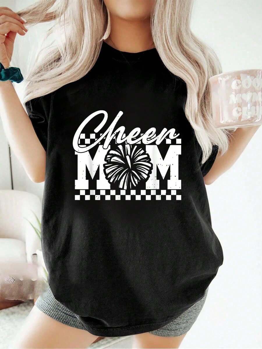 Camiseta para el Día de la Madre, para el Día de la Madre, para mujer, estilo informal, holgada, deportiva, de verano, con cuello redondo y manga corta. - Negro - Ver 1
