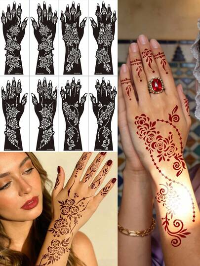 8pcs Arm Tattoo Stencils - Complex Floral & Hollow Decorative Patterns, Reusable Body Art Templates For DIY Temporary Tattoos, Suitable For Parties, Holidays, Cosplay & Daily Styling, Fit Most Arm Sizes, Easy To Apply & Clean (8pcs/4pcs)