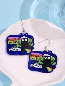1 par de pendientes colgantes de acrílico con eslogan en inglés de gato arcoíris lindo y creativo, versátil para uso diario, fiesta y vacaciones - Multicolor - Ver 1