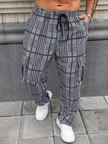 1 st mäns lösa grafiska tryck dragsko Raka ben Casual byxor - Svart och Vitt - Visa 3
