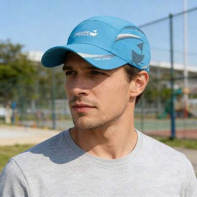 1顶轻便透气速干防紫外线棒球帽，户外钓鱼船印花遮阳帽，男士夏季款