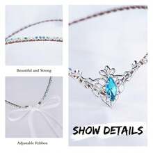 手工黑色水钻精灵头饰仙女水晶皇冠石英精灵头饰女士公主文艺复兴万圣节婚礼舞会嘉年华派对黑色 - 彩色 - 查看 8