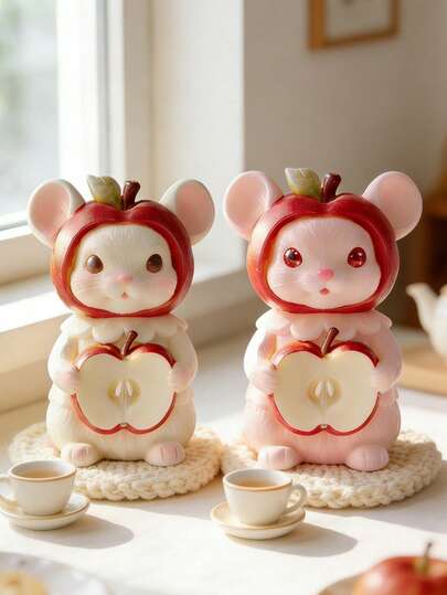 3D苹果老鼠硅胶模具，可用于制作蜡烛、肥皂、巧克力，可爱动物家居装饰摆件