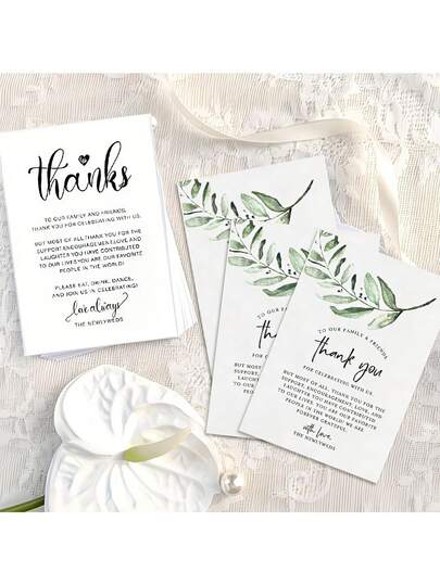 25 tấm thiệp cảm ơn trang trí lá cây xanh, thiệp cảm ơn tối giản màu trắng trang nhã, nhãn dán bao bì quà cưới, trang trí tiệc, thích hợp cho đám cưới, sinh nhật, khách mời, quà tặng.