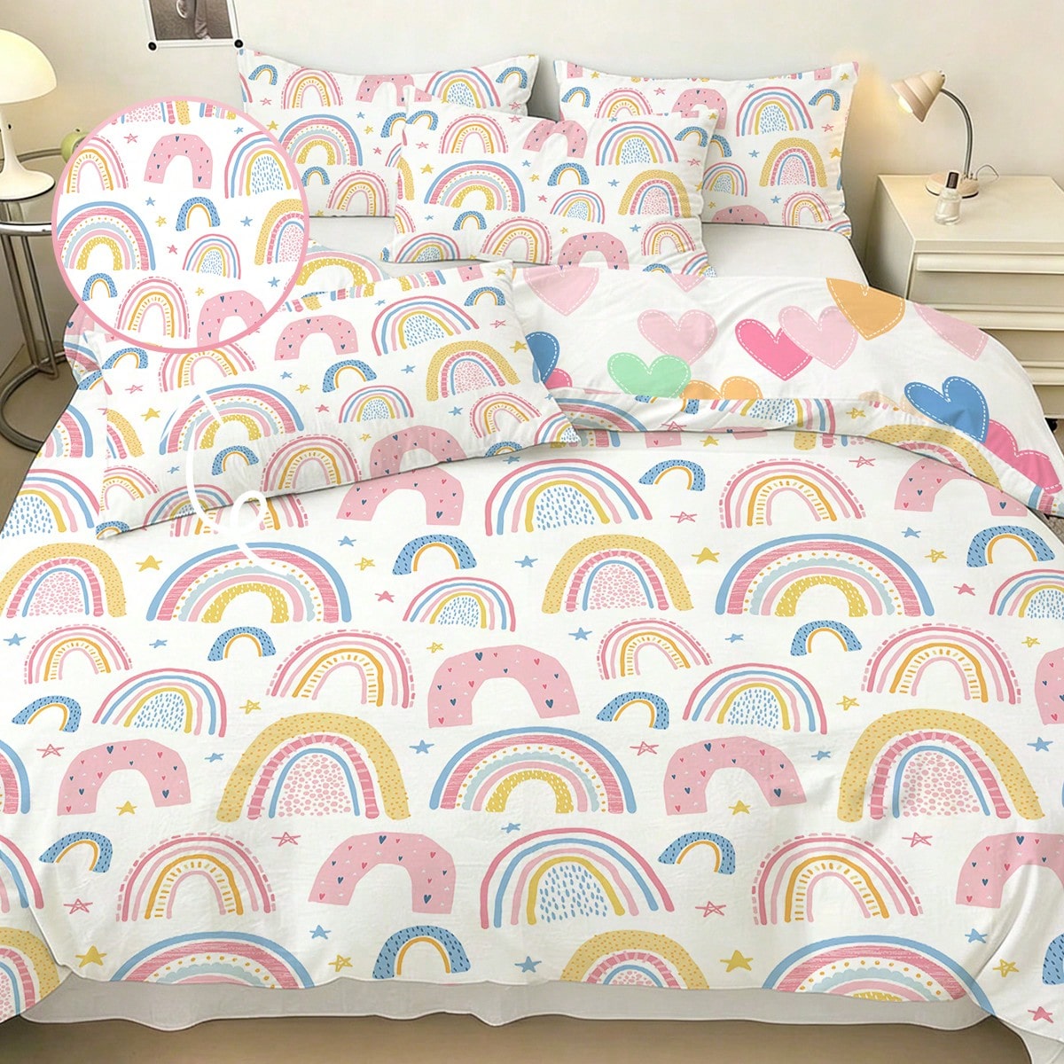 Juego de ropa de cama de 3 piezas de alta definición con estampado digital, juego de funda nórdica con mariposas y arcoíris, funda nórdica con est