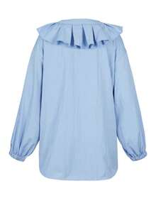 Blusa para mujer nueva colección primavera-verano 2026, estilo casual vacacional, cuello con volantes, cierre de botones - Azul - Ver 4