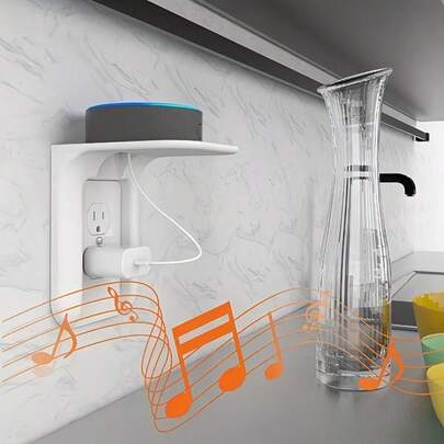 1個 省スペースプラグソケットラック 壁掛け、装飾的、簡単取り付け、ABSで製造、10ポンドまでのスマートホームスピーカーやデバイスに対応、キッチンやその他のシーンに最適