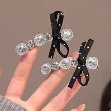 2pcs Rhinestone Bow Hair Clips, Elegant Side Bangs Hairpins, New Stylish Hair Accessories - Multicolor - View 7