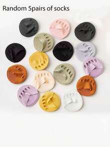 1双/5双/10双装 女士夏季高跟鞋前脚掌垫，半趾隐形防滑袜 - 彩色 - 查看 5