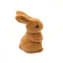 Easter Flocked Bunny Decor Cute Moss Rabbit Figurines Desktop Decorations For Living Room Farmhouse Home - Brown - View 6