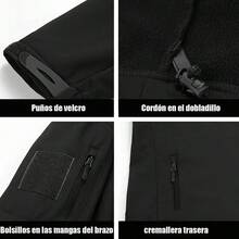 Chaqueta Táctica Impermeable para Hombre con Capucha, Softshell Térmica Cortaviento para Senderismo, Outdoor, Motociclistas y Uso Diario - A - Ver 3