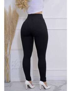 Women's Leggings, Thick Fabric, Shaping Effect, Butt-Lifting, Eyelets At The Back, Zero Transparency, Gym/Fitness - 黑色 - 查看 3