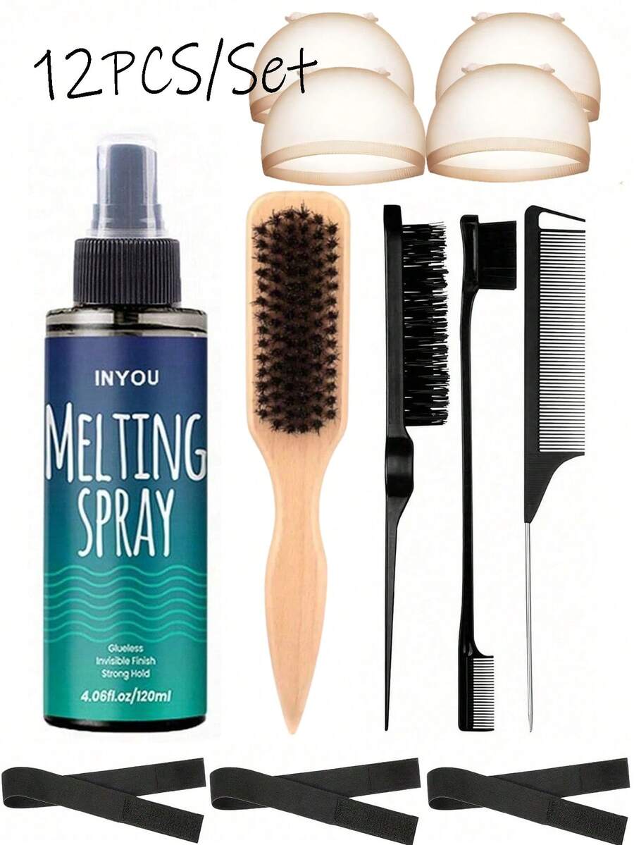 ikt 120ml Spray de fusión de encaje, apto para pelucas sin pegamento, sujeción fuerte sin rastro, spray de control de bordes de secado rápido para cierre y frontal de encaje, spray de peinado extremadamente fuerte para crear una línea de cabello natural - Pegamento para uñas - Ver 1