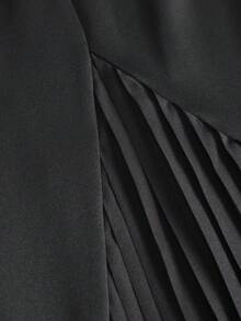 Gonna midi casual plissettata con fibbia metallica asimmetrica, nera, per donne taglie forti, primavera/estate - nero - Visualizzare 3