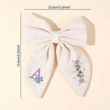 Pastoral-Style Floral Embroidered Bow Hair Clip, Letter Bow Hairpin, Cute Bow Side Clip, Suitable Easter Costume Hair Accessories - 白色A - 查看 4