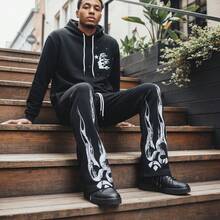 Men's Wide Leg Sweatpants Baggy Flared Sweatpants Y2K Letter Graphic Drawstring Waist Joggers Pants Streetwear - Black - View 2