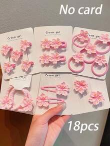 18件套甜美粉色花朵发饰套装，包括发夹、发卡和发圈 - 彩色 - 查看 5