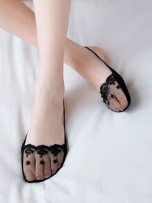 1/5/10 pares de calcetines de barco transparentes de encaje de verano para mujeres, calcetines invisibles ultradelgados de corte bajo con diseño de agarre en el talón para tacones altos - Multicolor - Ver 4