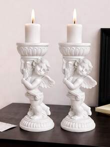 1/2pcs European Retro Angel Candle Holder, Romantic Resin Pillar Candle Stand For Candlelight Dinner, Valentine's Day Gift And Wedding Decor - Multicolor - View 6