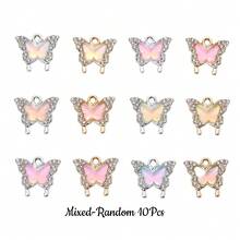 10个梦幻蝴蝶合金吊坠，时尚渐变蝴蝶水钻饰品挂件，可用于手链项链DIY，情侣礼物 - 蝴蝶吊墜 - 查看 10