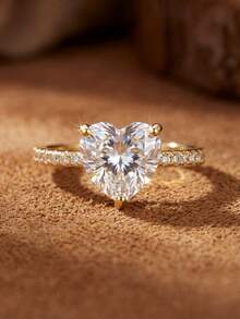 1 chiếc nhẫn hình trái tim thanh lịch và tinh tế 2-3-5 carat dành cho nữ, bạc sterling 925, nhẫn dự tiệc/sinh nhật kiểu cổ điển, trang sức thời trang làm quà tặng sinh nhật. - Vàng - Xem 6