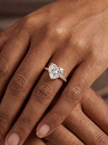 1 chiếc nhẫn hình trái tim thanh lịch và tinh tế 2-3-5 carat dành cho nữ, bạc sterling 925, nhẫn dự tiệc/sinh nhật kiểu cổ điển, trang sức thời trang làm quà tặng sinh nhật. - Vàng - Xem 5