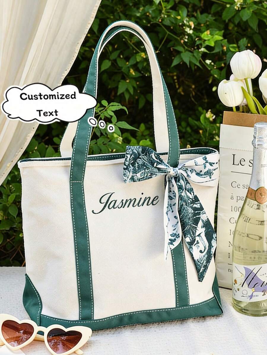 1 chiếc túi tote tùy chỉnh, túi tote thuyền tùy chỉnh, quà tặng cá nhân hóa, quà tặng cho phù dâu, túi xách đi biển, túi tote vải canvas thêu, túi tote in chữ tùy chỉnh, quà tặng cho tiệc độc thân, cặp sách, quà tặng cho nữ - Nhiều màu - Xem 1