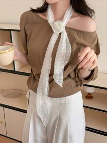 Khăn lụa họa tiết da báo và chấm bi hoa hồng phong cách Y2K, thắt lưng/dây chuyền dài hẹp, khăn quàng cổ, phụ kiện ruy băng. - Nhiều màu - Xem 9