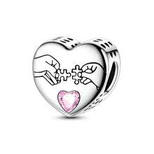 1 件装时尚心形闪亮珠子吊坠，镀银，适合手链项链 DIY 节日礼物 - 彩色 - 查看 9