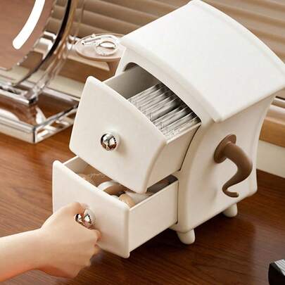 Creative And Fun Desktop Storage Cabinet, Compact Storage Box With Cute Gold-Colored Handle, Durable Plastic Desktop Organizer Box For Home, Office, Vanity - Multifunctional Decorative Storage Box, Space-Saving Design, Ideal Christmas Gift - Adorable Tabletop Storage Box With Two Drawers And Sturdy Legs, Suitable For Desk Or Vanity, Desktop Organization And Storage, Small Card Display, Desktop Decor