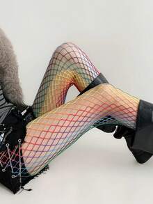 1/2 paires de collants résille arc-en-ciel, collants sexy ajourés, bas à la mode pour femmes pour soirée, rendez-vous, performance, enterrement de vie de jeune fille, toutes saisons - Multicolore - Voir 2