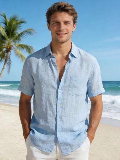 Men's Casual Hawaiian Style Short Sleeve Shirt, American Minimalist Versatile Summer Shirt