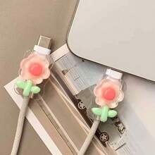 2pcs Cute Transparent Sunflower Design Data Cable Protector, 20W Universal Type-C Android Charging Cable Gift - Multicolor - View 4