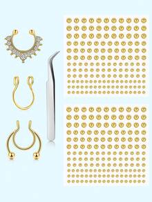 6pcs/Set Fake Nose Ring Fake Septum Piercing Non Piercing Clip On Septum, Stick On Fake Nose Ring Eyebrow Ring Lip Ring No Pierced With Tweezers For Women Men Daily Wear DIY Fashion - Non Piercing Jewelry - View 9