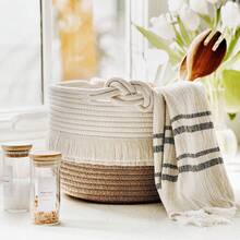 1pc Handwoven Decorative Storage Basket, Cute Tassel Decor, Suitable For Laundry, Magazine, Toy, Blanket, Clothing Storage, Ideal For Nursery, Dog/Cat Toy Storage, Bathroom Shelf, Home Storage - Multicolor - View 5