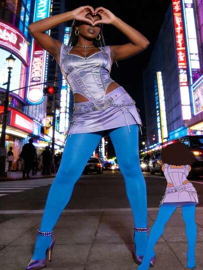 Leggings azules brillantes talla grande para mujer - Tela elástica de patente de alto brillo, adecuados para discoteca, fiesta y uso diario
