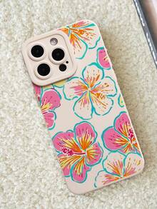 Flat Design Floral Flower Hibiscus Pattern Liquid Silicone Mobile Phone Case Full-Body Protection Shockproof Anti-Fall TPU Soft Rubber Case Compatible With IPhone &Compatible With Samsung Galaxy - Multicolor - View 5